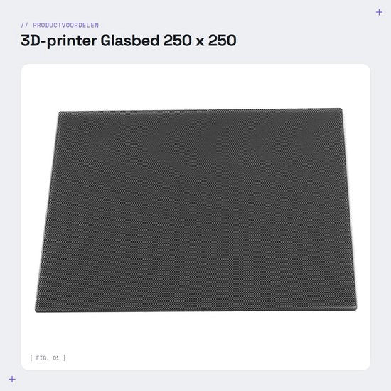 Piattaforma per stampante 3D con superficie di costruzione in vetro di cristallo di carbonio - Dimensioni 250 x 250 x 4 mm - Superficie di costruzione - Coating organico - Piattaforma di costruzione