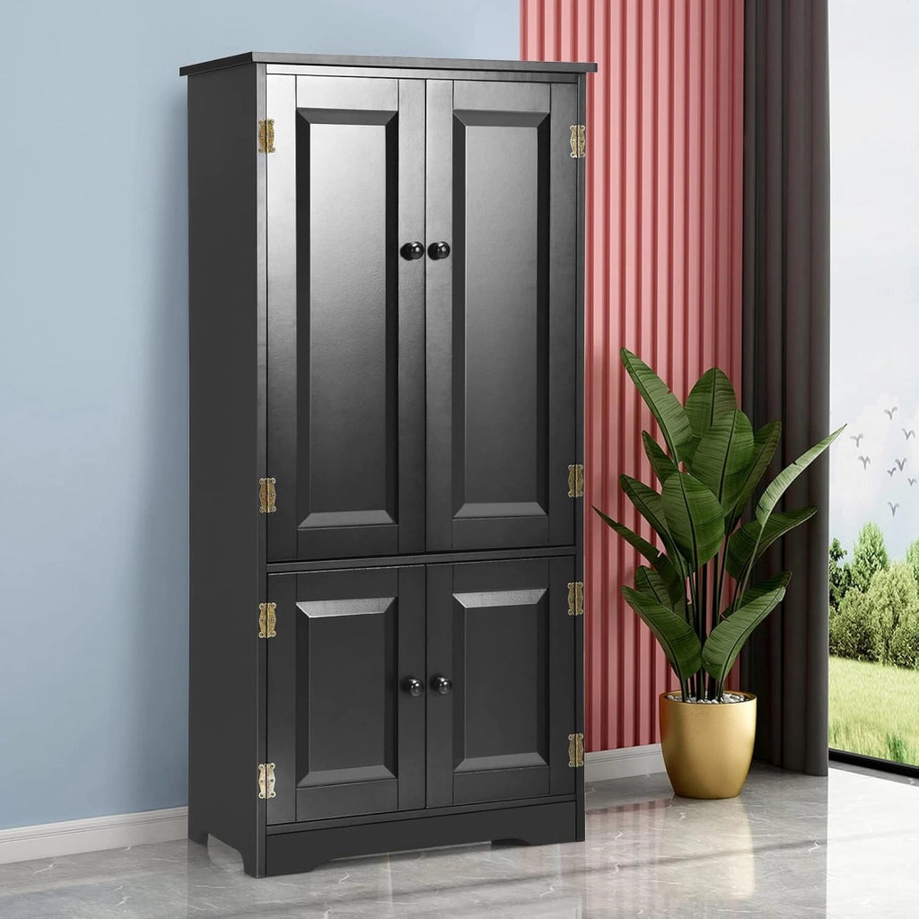 Mobile Multiuso, 4 Ante con Manico, Armadietto da Terra, 2 Ripiani Regolabili, per Bagno, Cucina, Soggiorno, Studio, Ufficio, 58,5x31,5x123 cm, Nero