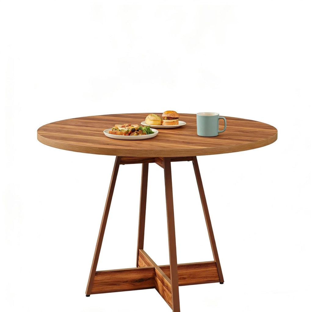 Tavolo da pranzo rotondo ?100 cm in MDF marrone con base centrale