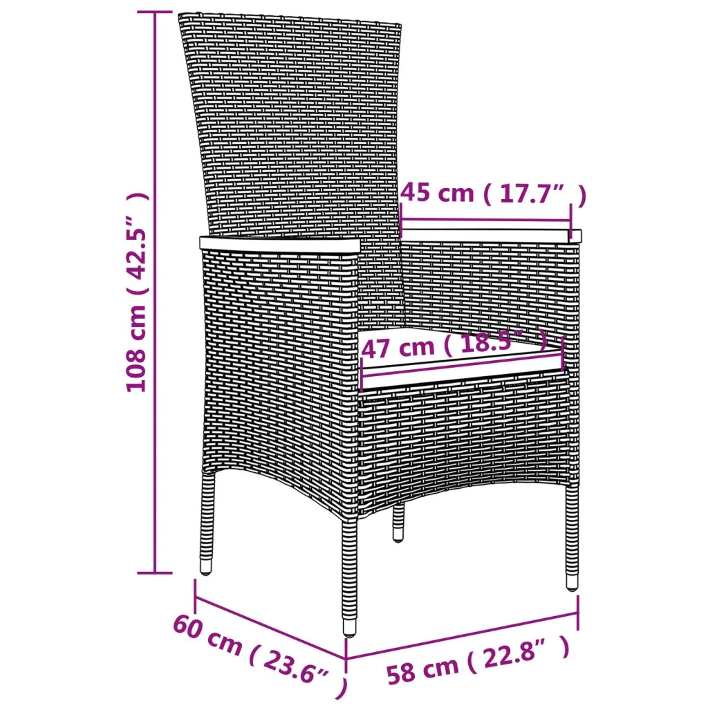 Set da Pranzo da Giardino 11pz con Cuscini in Polyrattan Grigio