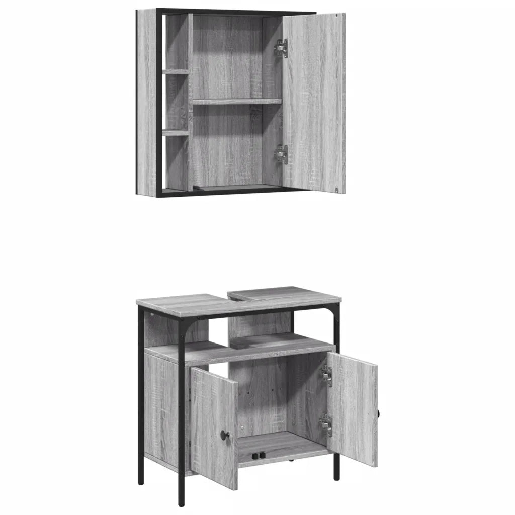 Set Mobili da Bagno | Armadio da bagno 2 pz Grigio Sonoma in Legno Multistrato