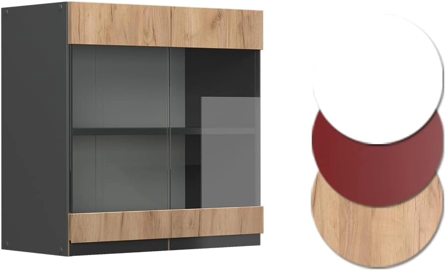 Mobile da cucina in vetro R-Line, Quercia dorata, 60 cm Forma a J, per la libera combinazione all'interno di sistemi cucina modulari