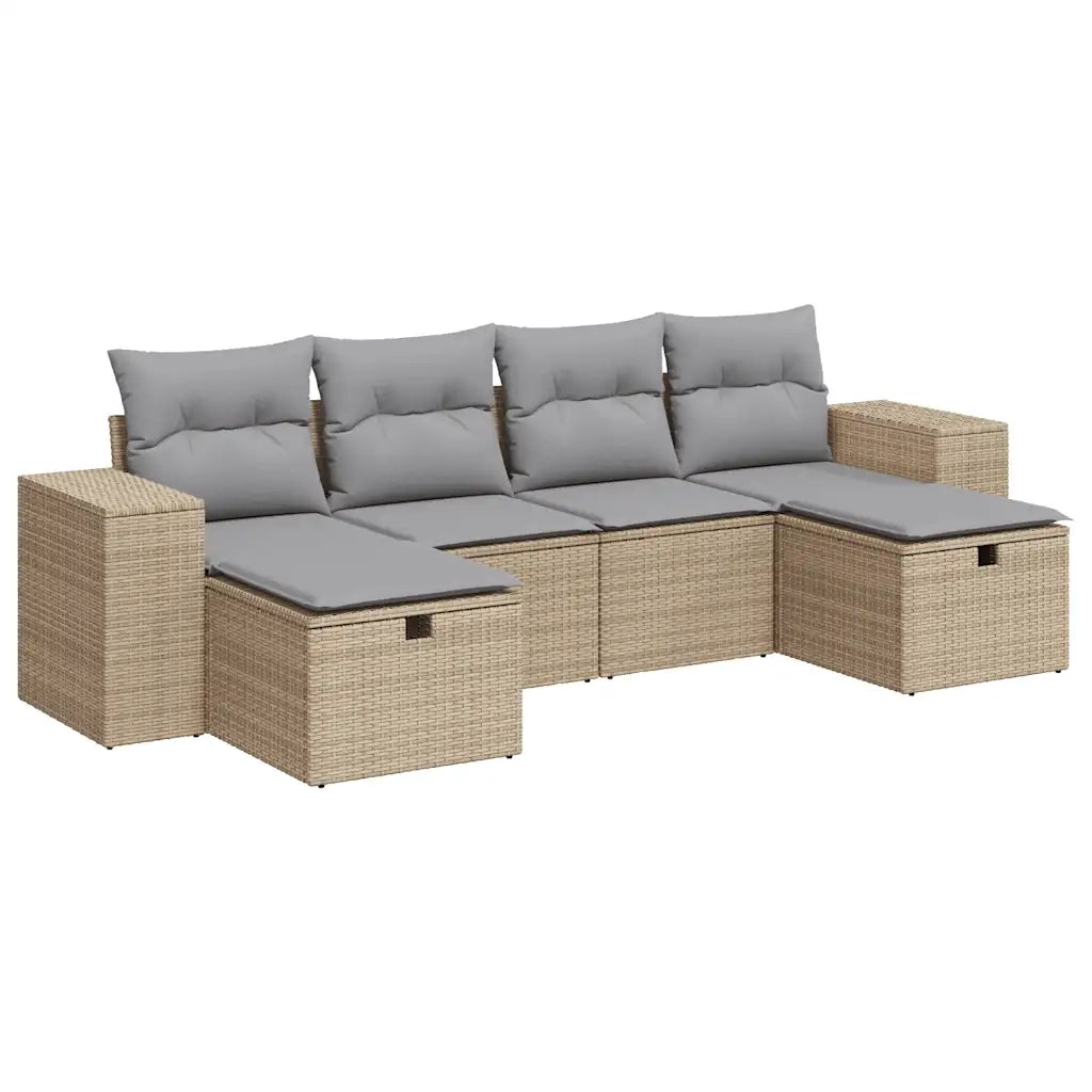 Set Divano da Giardino 6 pz con Cuscini Beige in Polyrattan 3325725