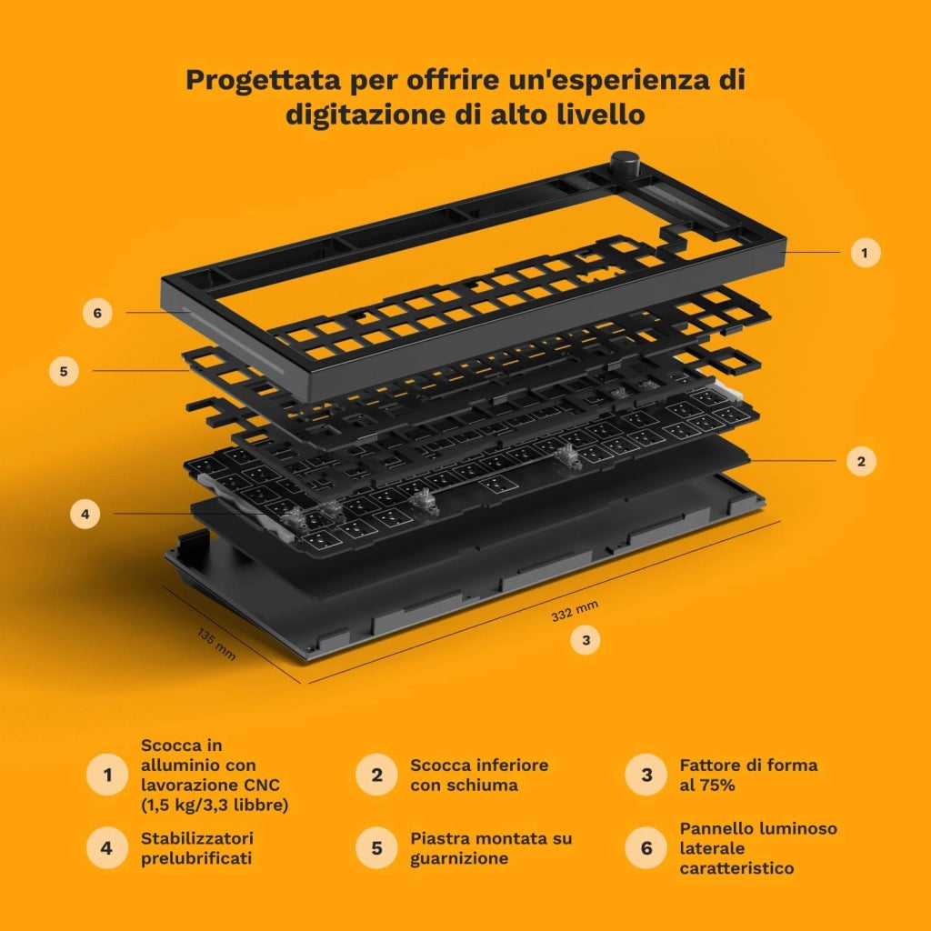 Gaming GMMK PRO 75% - Tastiera da gaming mecc.a modulare, TKL, struttura da 1,5 kg, personalizzabile, cavo a spirale, poggiapolsi, tasti in PBT bianchi, RGB - Layout QWERTZ tedesco - Nero