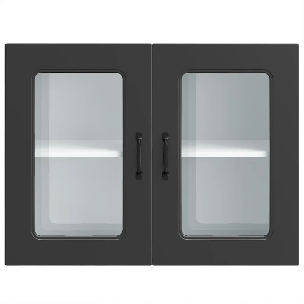 Pensile da cucina dal design moderno con vano contenitore 80 x 31 x 60 cm in legno composito nero 02_0050013
