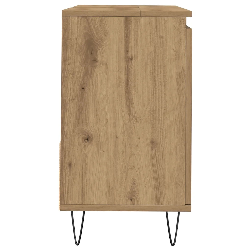 Mobiletto da bagno pratico e industriale 65 x 33 x 60 cm in legno di rovere lavorato a mano 02_0051107