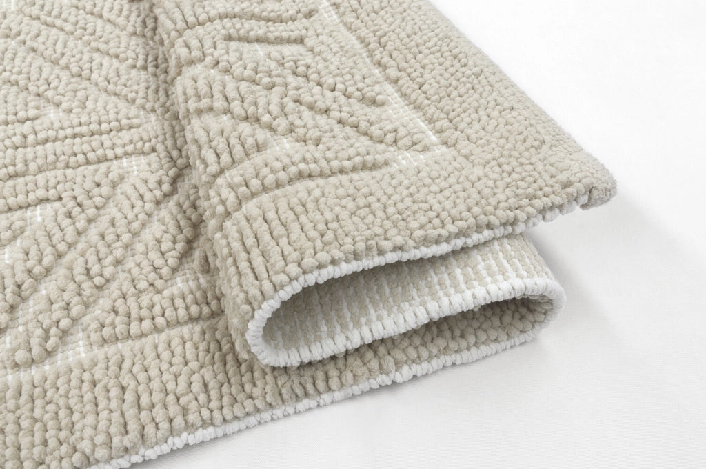 Tappeto Bagno Greca 65x150 cm Scendiletto Morbido Puro Cotone Assorbente Antiscivolo Beige