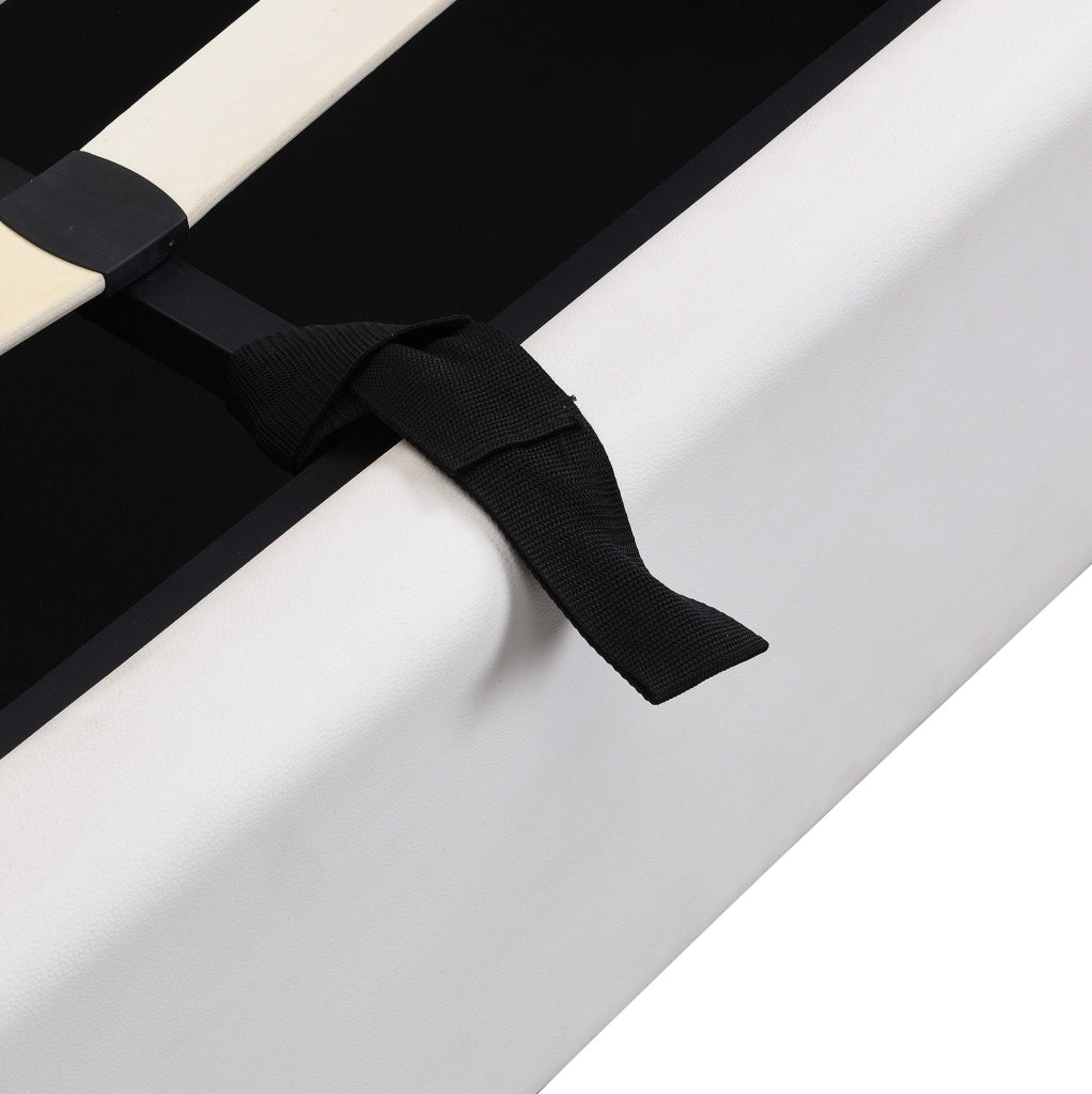 Letto matrimoniale 140x190 cm in PU bianco con LED; USB; testiera regolabile e vano contenitore