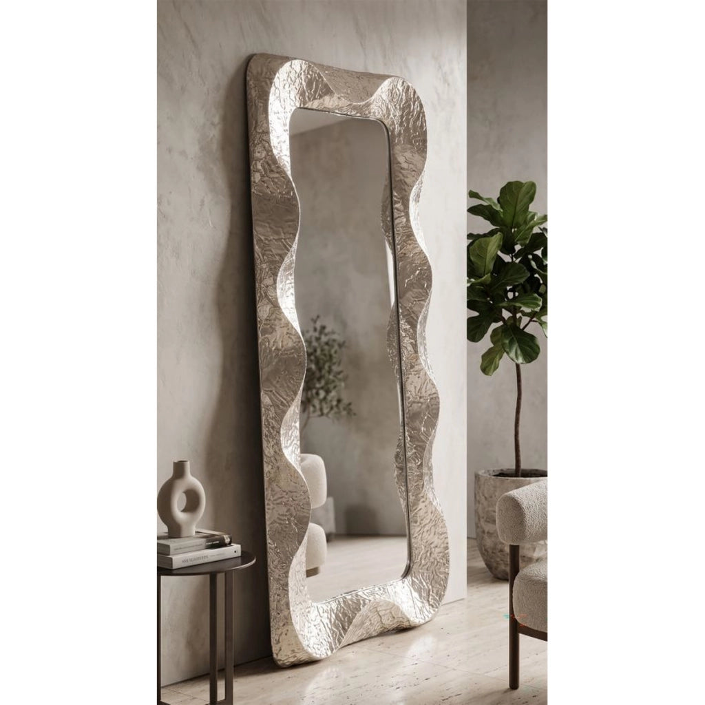 Specchio da parete Argelux rettangolare con cornice argento martellato 80x170 cm