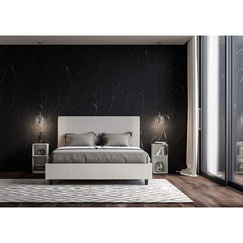 Letto imbottito Matrimoniale 170x200 cm Goya - Bianco,Similpelle,Contenitore