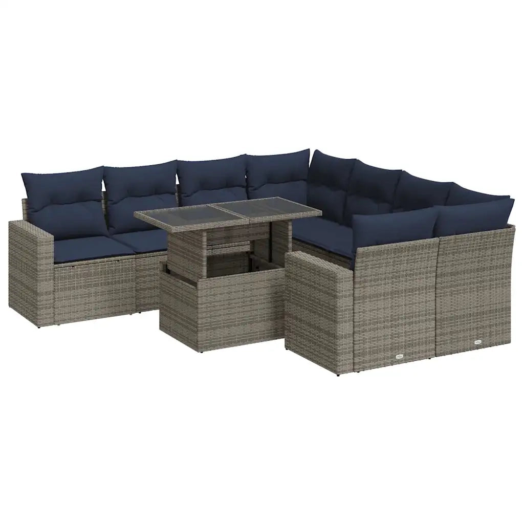 Set Divano da Giardino 9pz con Cuscini Grigio Polyrattan Acacia 3326292