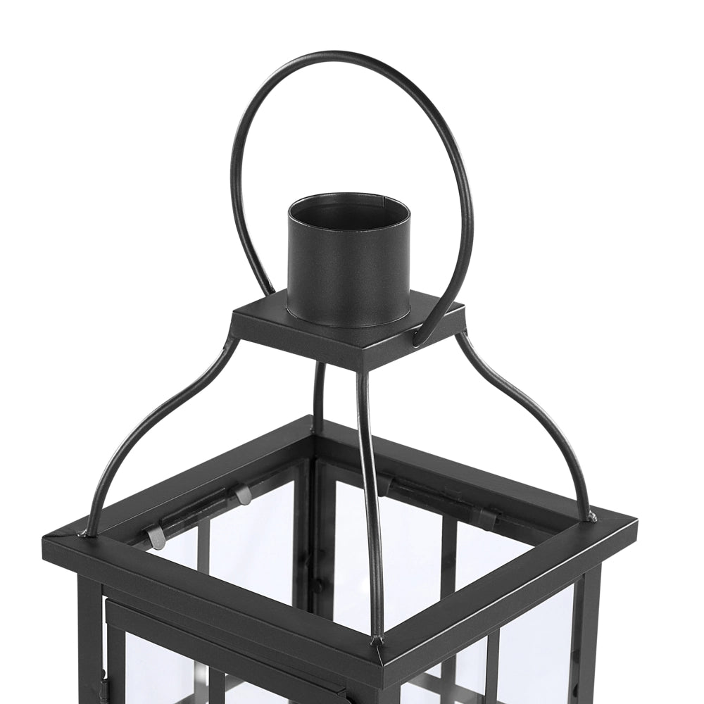Lanterna in metallo ferro Nero 42 cm portacandele a colonna porte in vetro elemento decorativo per interni