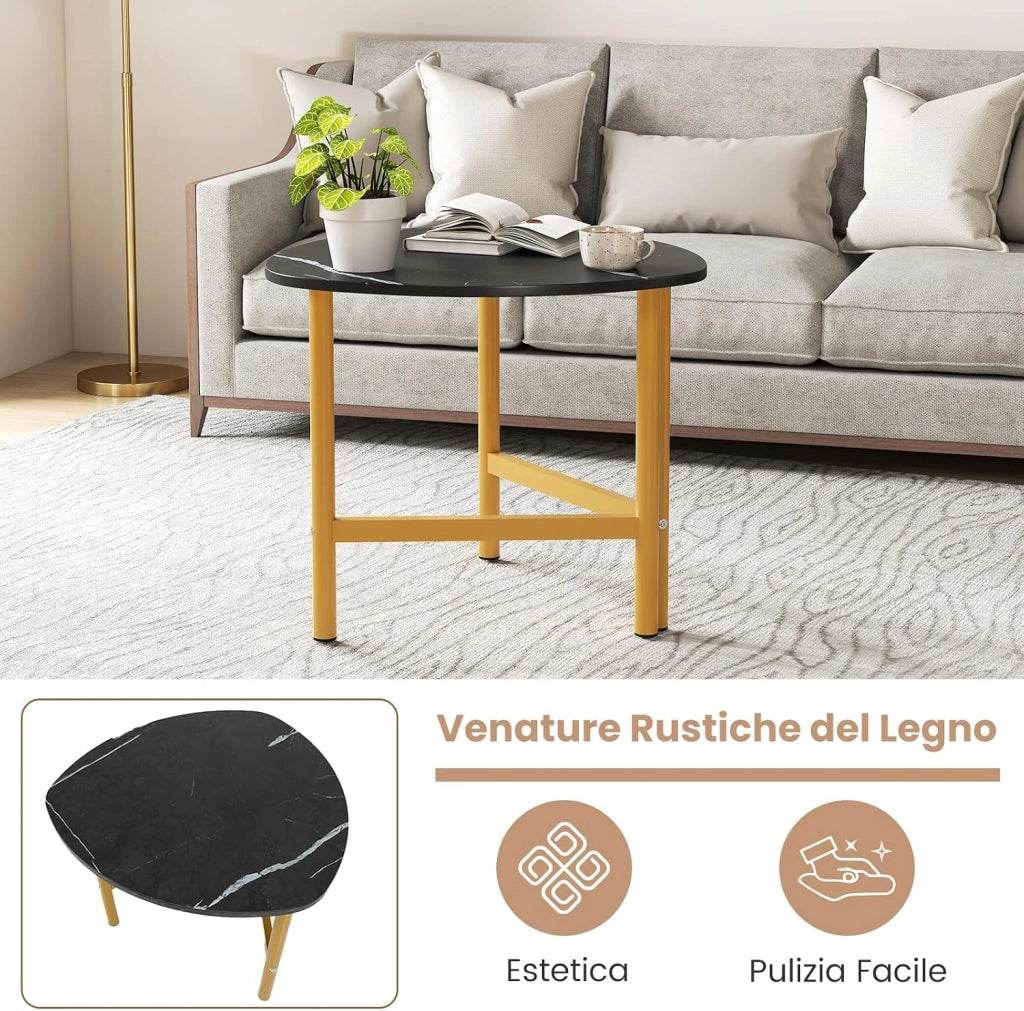 Tavolino da Salotto Triangolare, Tavolino Ovale con Gambe in Metallo, Tavolo Piccolo Industriale e Moderno per Soggiorno, Ufficio e Studio, 60 x 59 x 50 cm (Nero)
