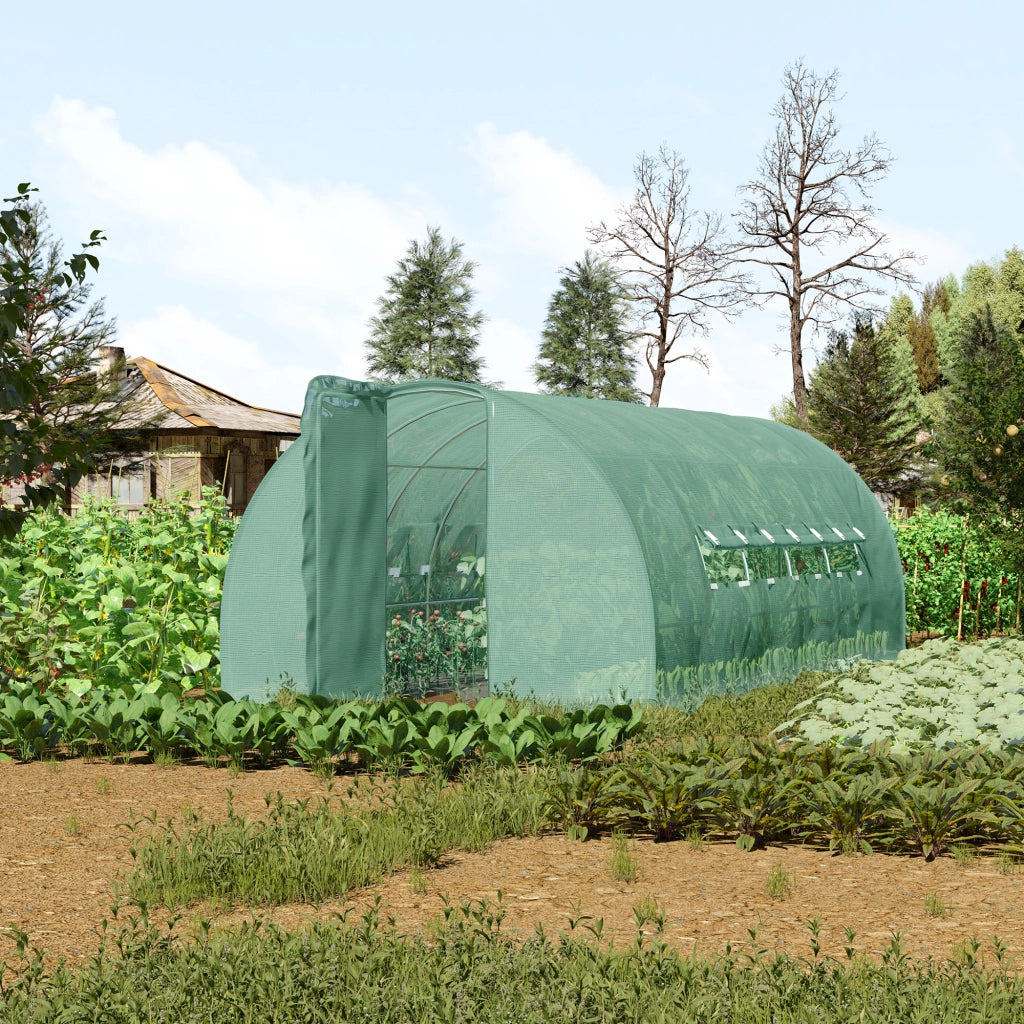 Serra per Orto a Tunnel con Porta e 8 Finestre, Serra da Giardino in PE e Metallo Zincato, per Coltivazaione Piante, 600x300x200cm