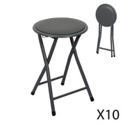 Lotto di 10 sgabelli pieghevoli – Collezione BASICUS, colore nero, seduta in PU, diametro 30 cm, altezza 45 cm