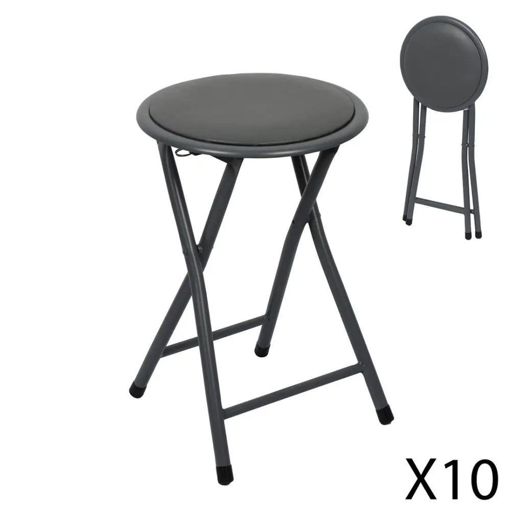 Lotto di 10 sgabelli pieghevoli – Collezione BASICUS, colore nero, seduta in PU, diametro 30 cm, altezza 45 cm