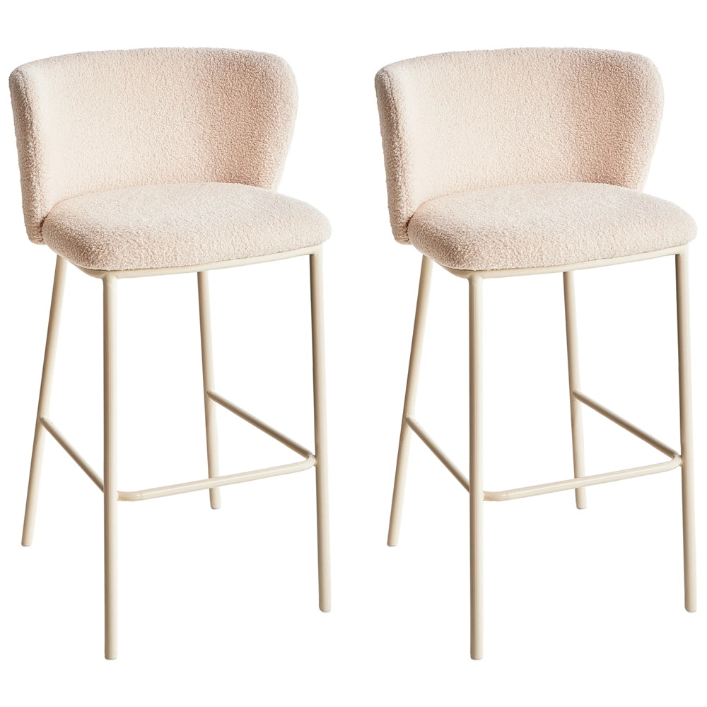 Set di 2 sedie da bar moderne in bouclé beige chiaro Schienale curvo Gambe nere Sala da pranzo moderna Cucina