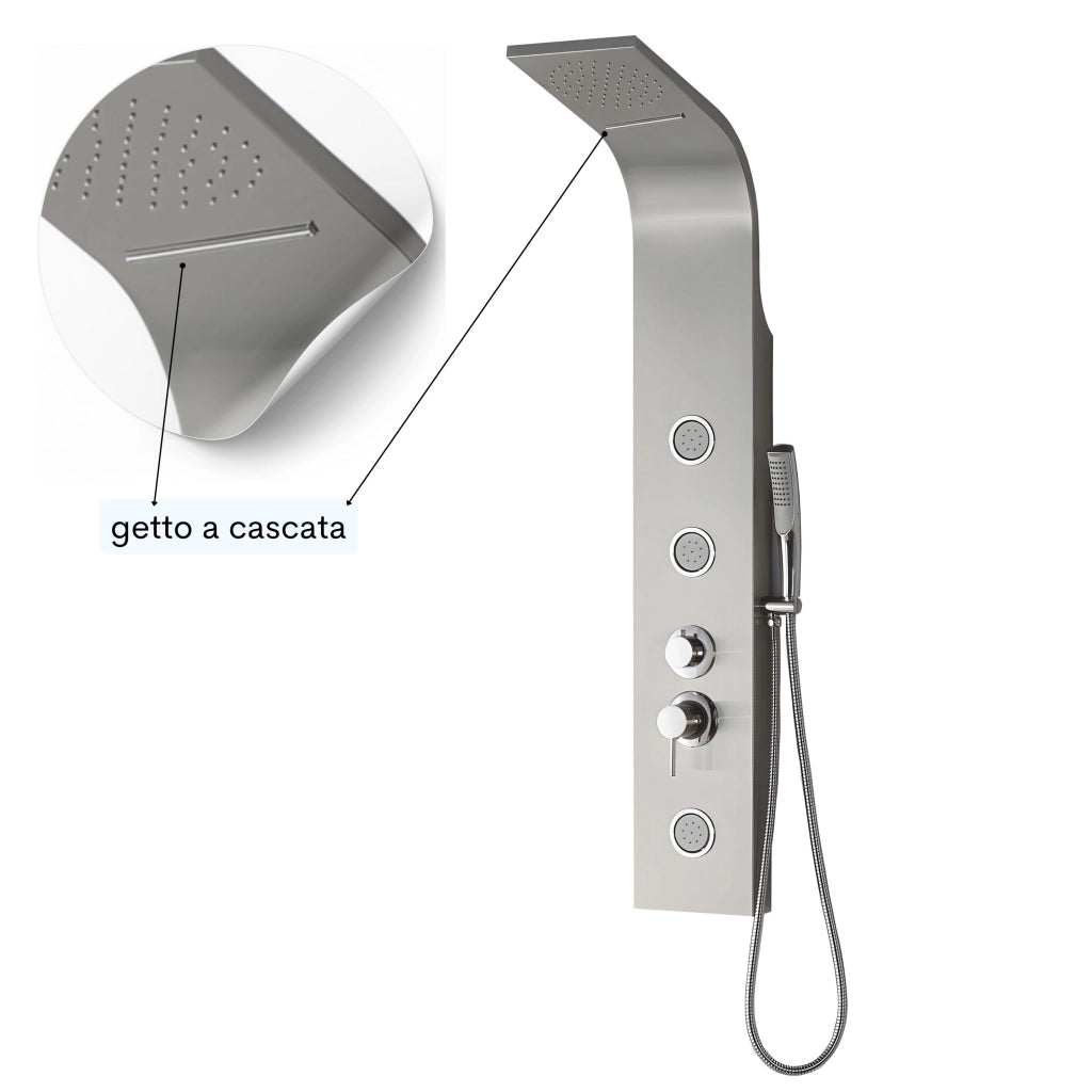 Colonna doccia step acciaio inox 3 getti idro lombari e cascata h120xl20 *** confezione 1