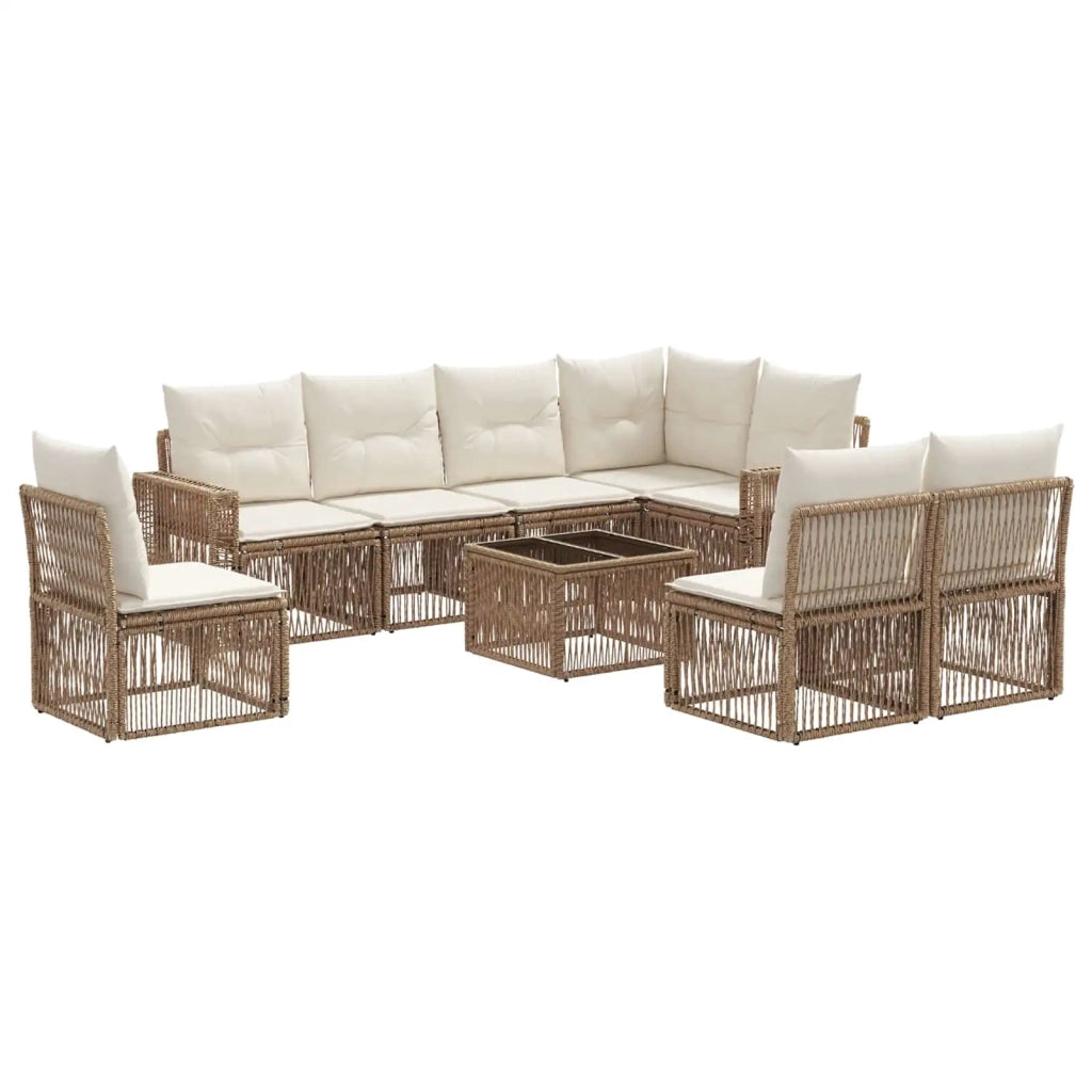 Set Divano da Giardino 9 pcs Beige e Bianco Crema polyrattan