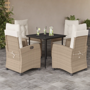 Set da Pranzo da Giardino 5 pz con Cuscini Beige in Polyrattan