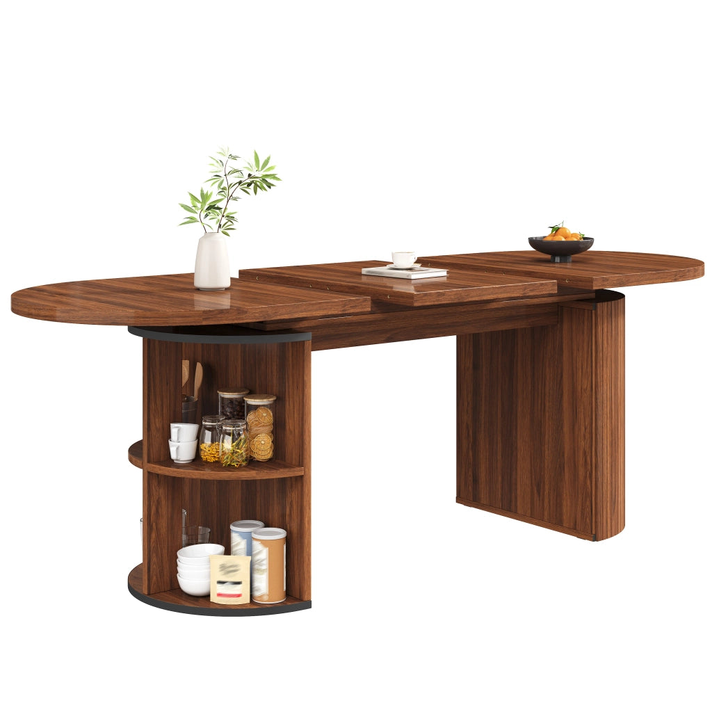 Tavolo da Pranzo Allungabile con Vano Contenitore ¨C MINIMAL ¨C MDF, Marrone Scuro, Salvaspazio