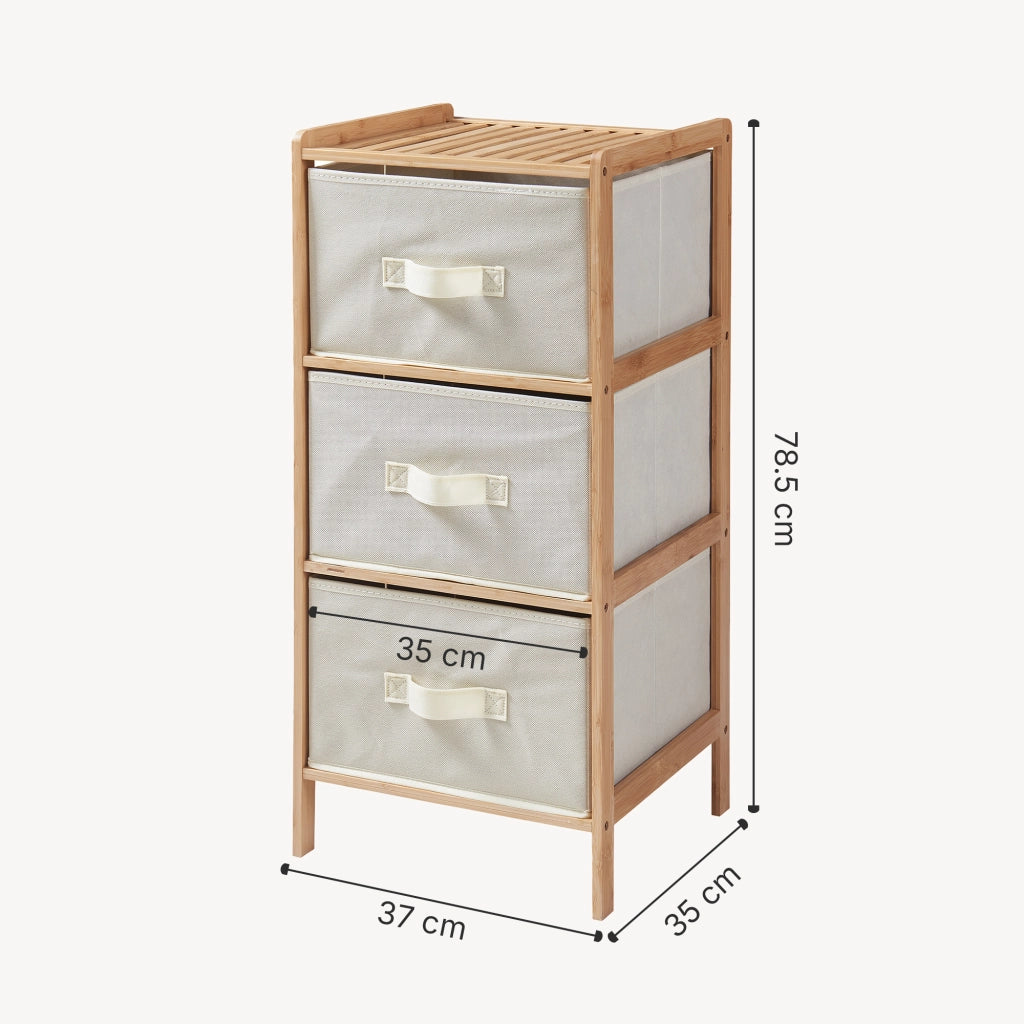 Cassettiera Maldon Comò Organizzatore con 3 Cassetti 79 x 37 x 35 cm - Naturale / Beige [en.casa]