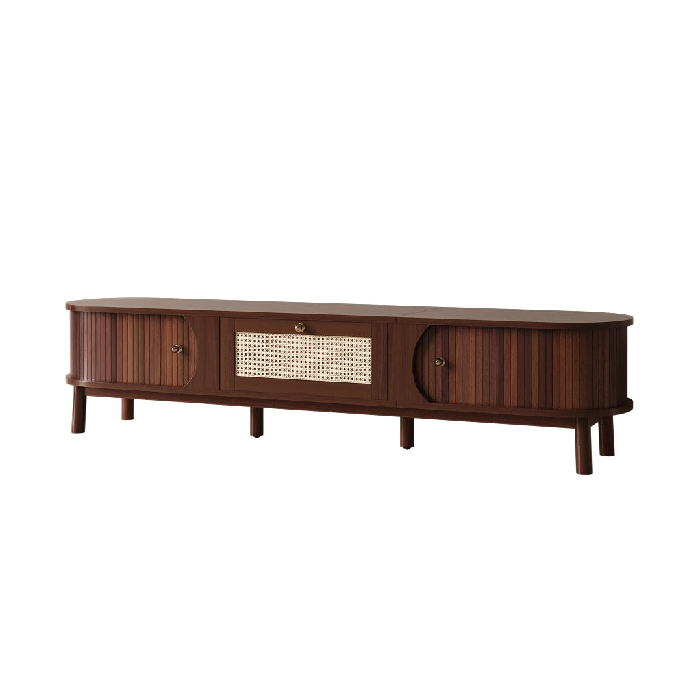 Mobile TV con Ante in Legno e Cassetti in Rattan ¨C MINIMAL ¨C Naturale