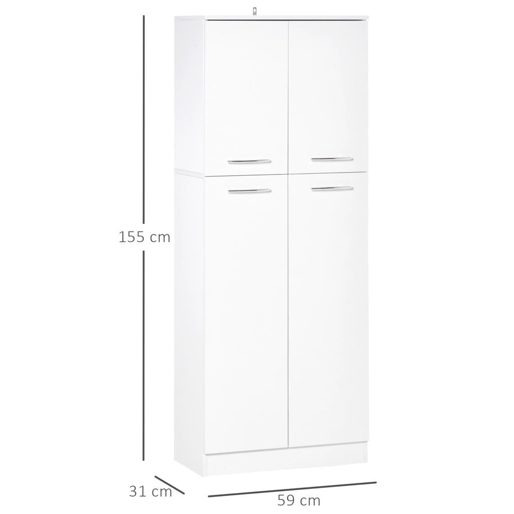 EasyComfort Armadio Multiuso a 4 Ante con Mensole Regolabili in MDF, 59x31x155cm, Bianco