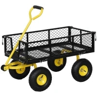 Carrello da Giardino in Acciaio con Capacità 200 kg e Pareti Laterali Rimovibili, 104x54x51 cm, Nero e Giallo