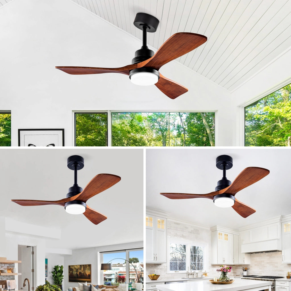 Ventilatore da soffitto con luce, motore DC reversibile, telecomando, nero e noce scuro