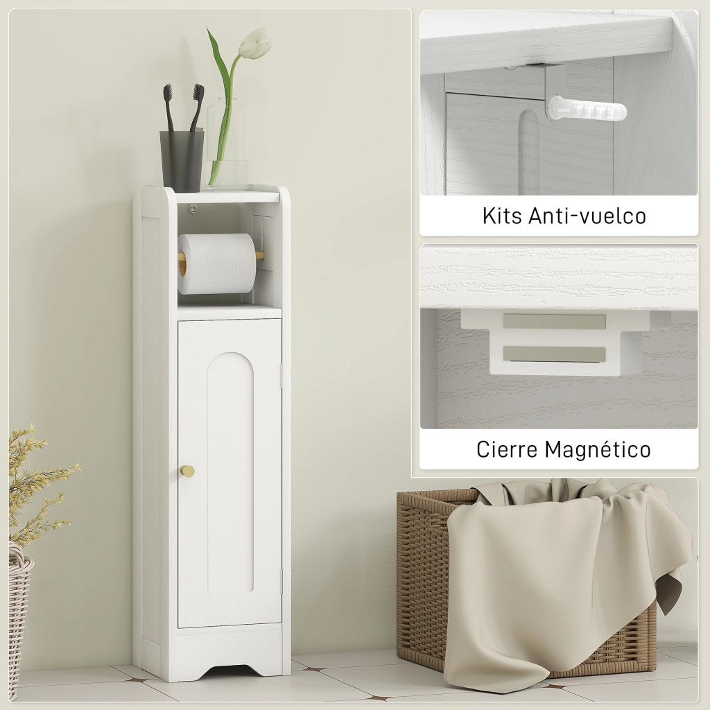 Mobile Bagno Stretto ¨C zephmum ¨C 21x20x79 cm Bianco con Ripiano Aggiustabile e Portarotoli