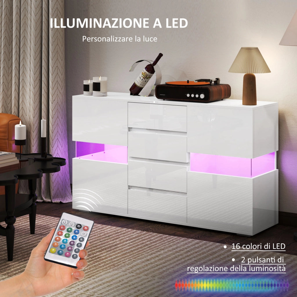 Credenza Moderna con LED ¨C zephmum ¨C Bianco, MDF, 120x34x70 cm