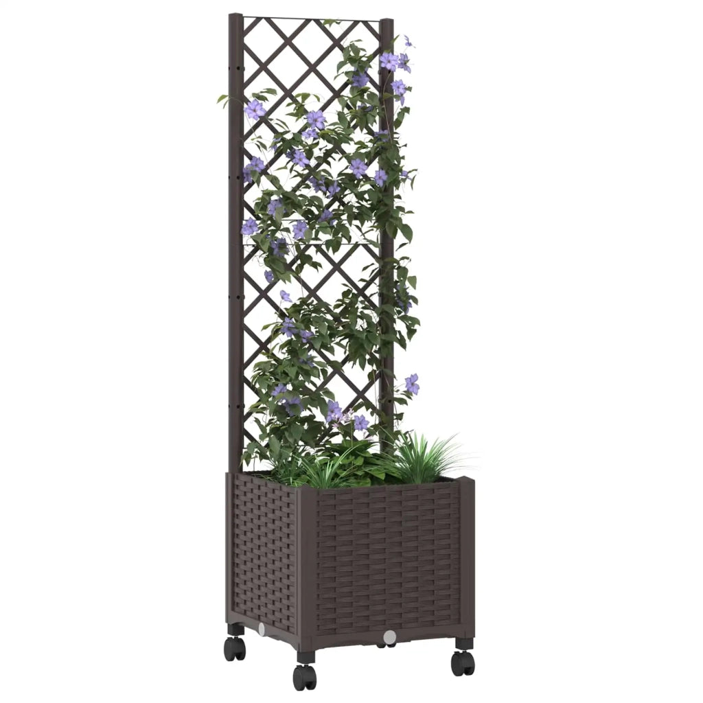 Vaso da giardino con grigliato e ruote Marrone 40 x 40 x 146 cm 3422919