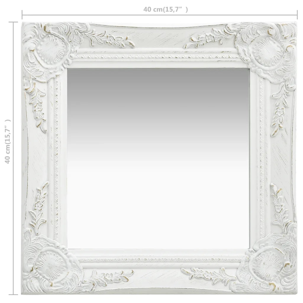 Specchio da Parete Stile Barocco 40x40 cm Bianco 320304