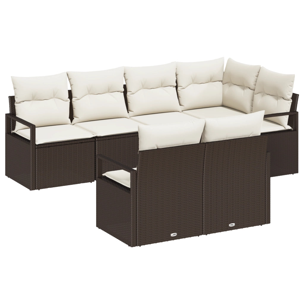 Set di divani da giardino a 7 pezzi con cuscini Marrone Polirattan