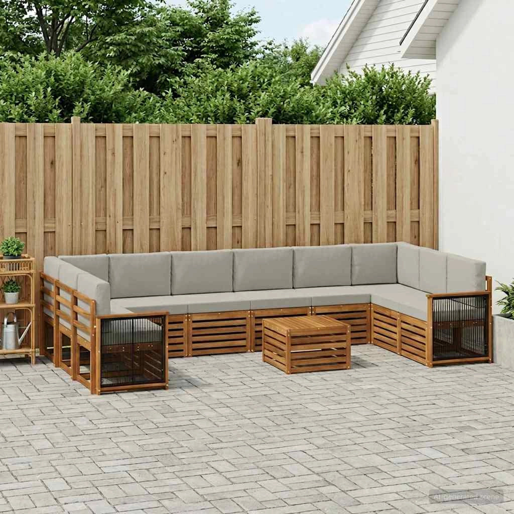 Set di divani da esterno 8 pz Naturale e Grigio Chiaro 3384922