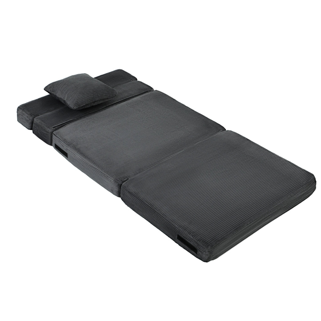 Poltrona relax pieghevole 2-in-1 con cuscino lombare ¨C Xylo ¨C tessuto velluto grigio scuro