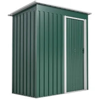 Capanno Attrezzi con Tetto Inclinato e Porta Scorrevole, in Acciaio Zincato, 163x89x182 cm, Verde