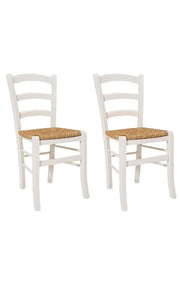 Set 02 sedie in legno massello finitura anilina bianco/paglia - Mobili 2G