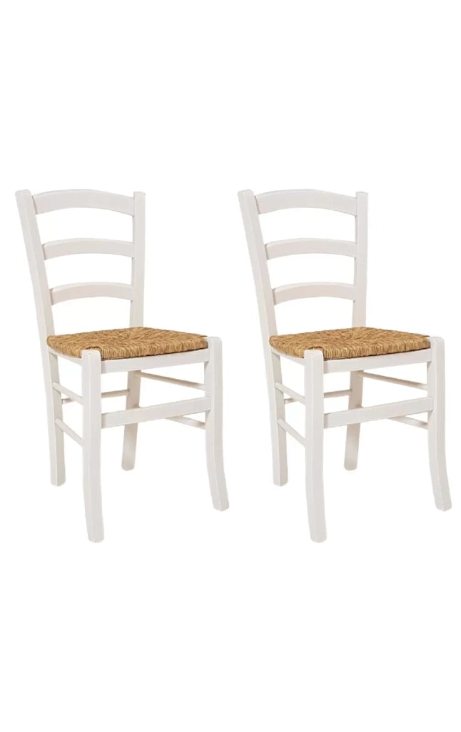 Set 02 sedie in legno massello finitura anilina bianco/paglia - Mobili 2G