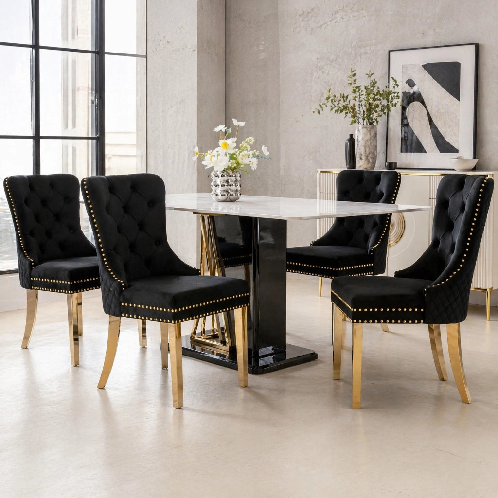 SEDIA Imbottita 50,5x45x95 cm Velluto Nero Oro