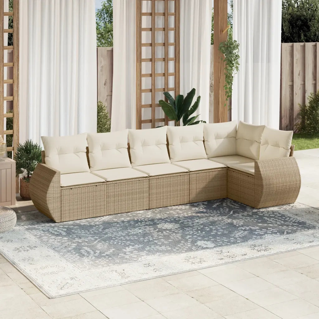 Set Divano da Giardino 6 pz con Cuscini Beige in Polyrattan 3253725