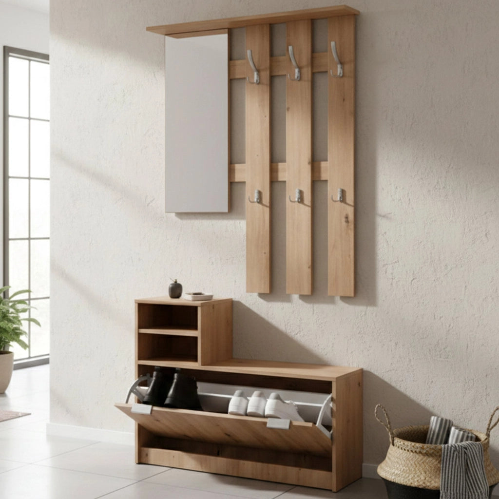 Tonengo, Mobile da Ingresso Specchio Incluso, 100x29x191.5h cm Marrone Rovere Nodi