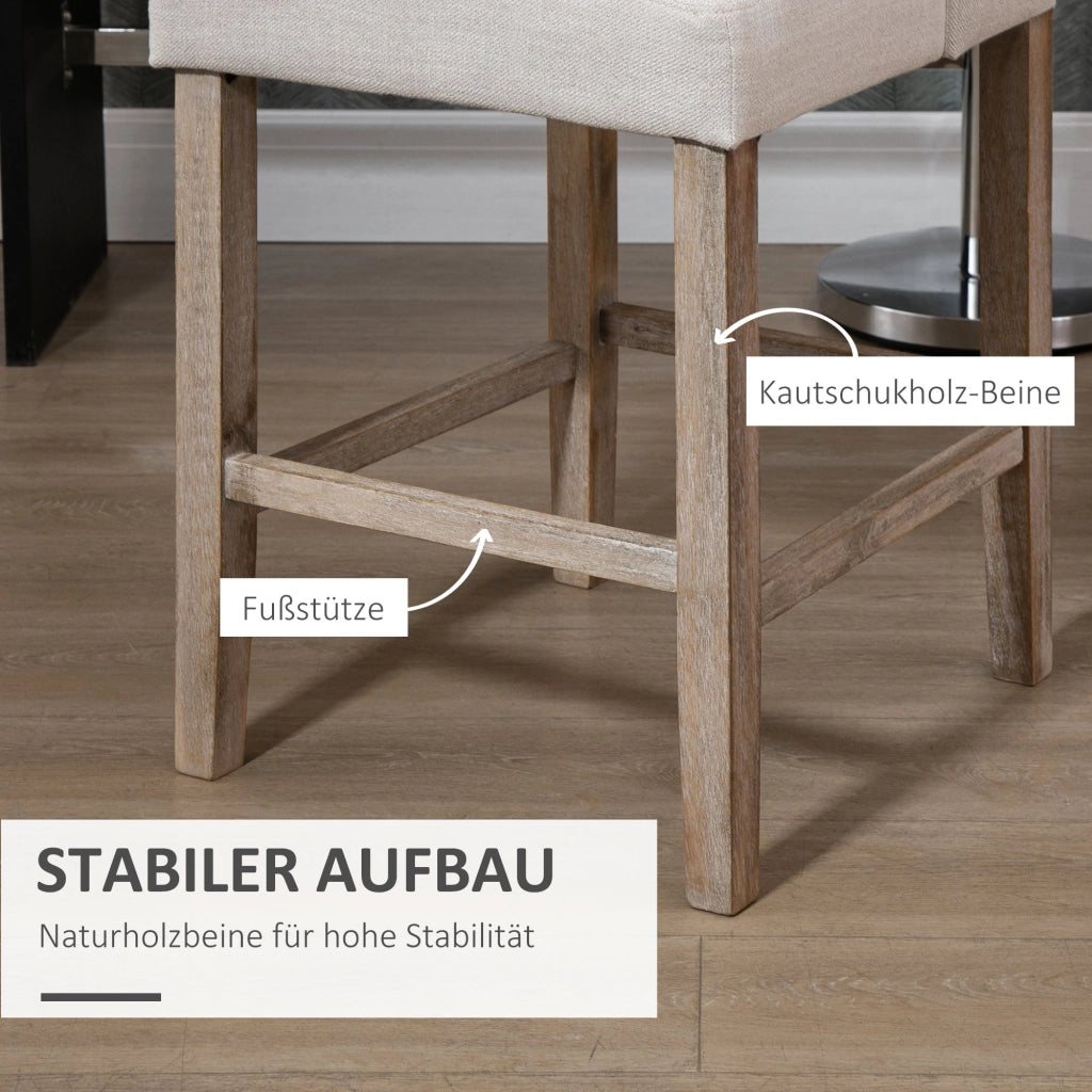 SGABELLO DA BAR con schienale e bottoni 47x50x101 cm beige in poliestere