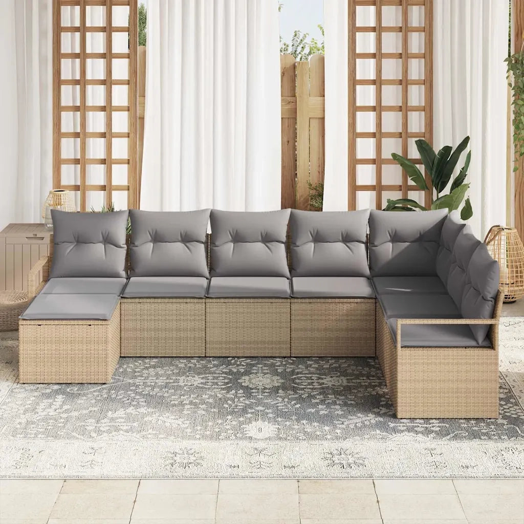 Set di divani con cuscino 8 pcs Beige polyrattan