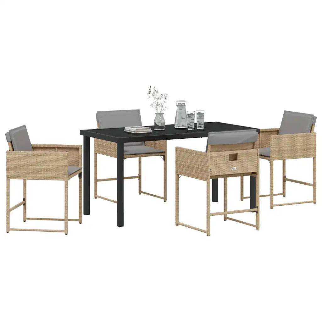 Set da Pranzo per Giardino 5 pz | Set Salotto da Giardino Beige polyrattan