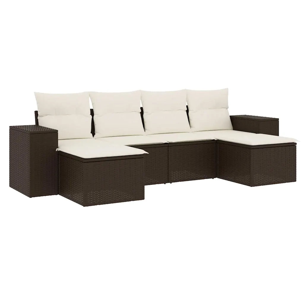 Set Divano da Giardino 6 pz con Cuscini Marrone in Polyrattan 3222922