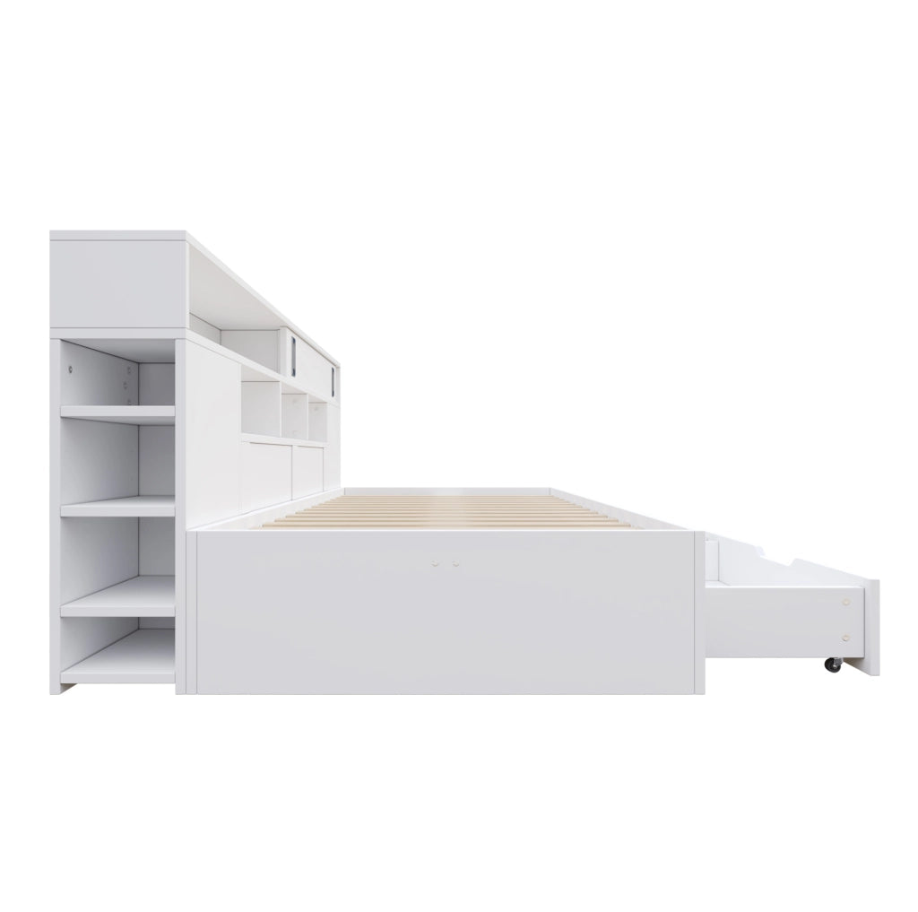 Letto singolo multifunzione 90x200 cm con cassetti e ripiani