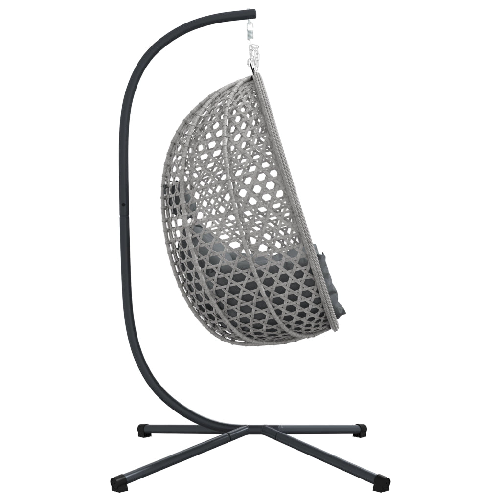 Sedia a Uovo Appesa con Struttura Grigia in Polyrattan