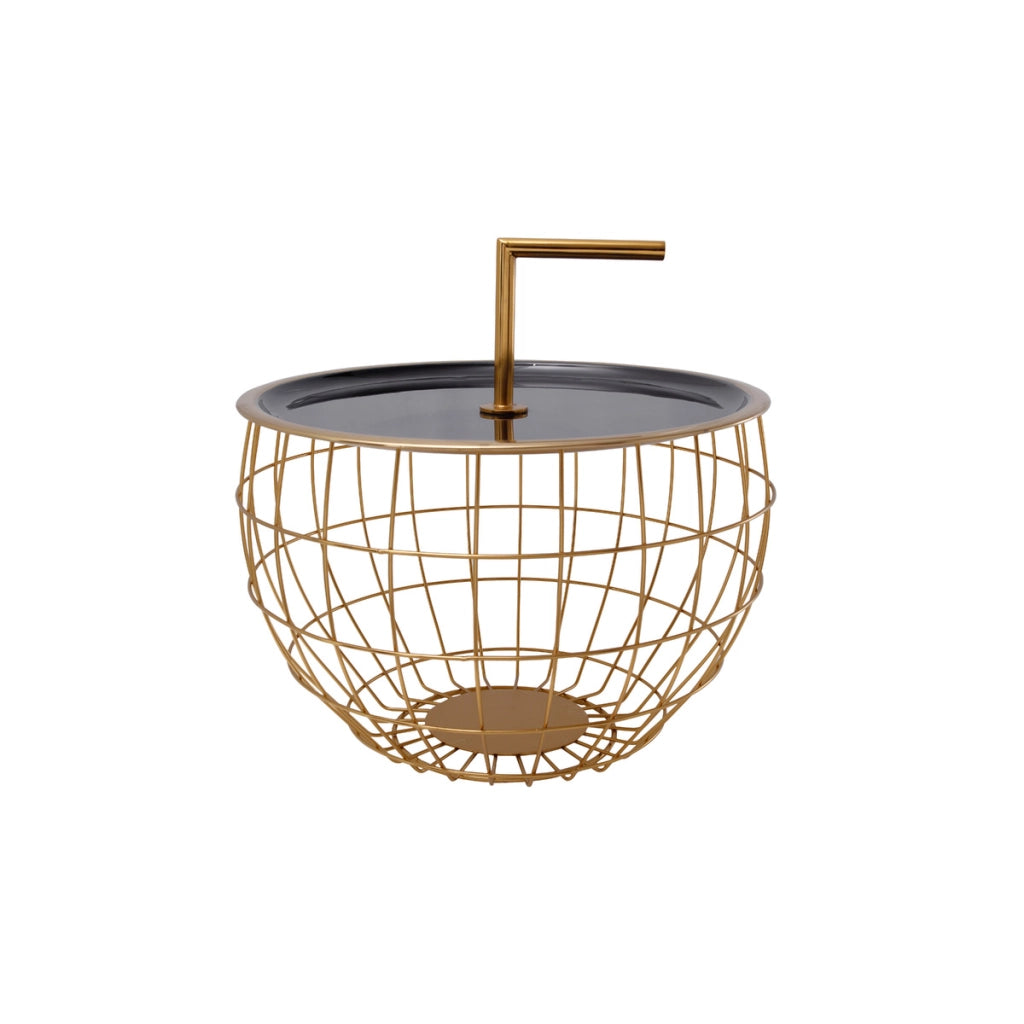 Tavolino Art Deco 520 in ferro nero con manico dorato